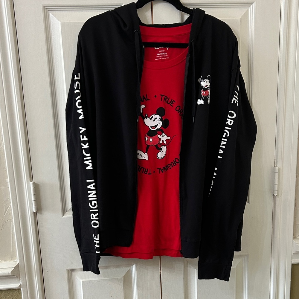 NWT Disney Mickey Mouse Black Hoodie and Red T-Shirt Set